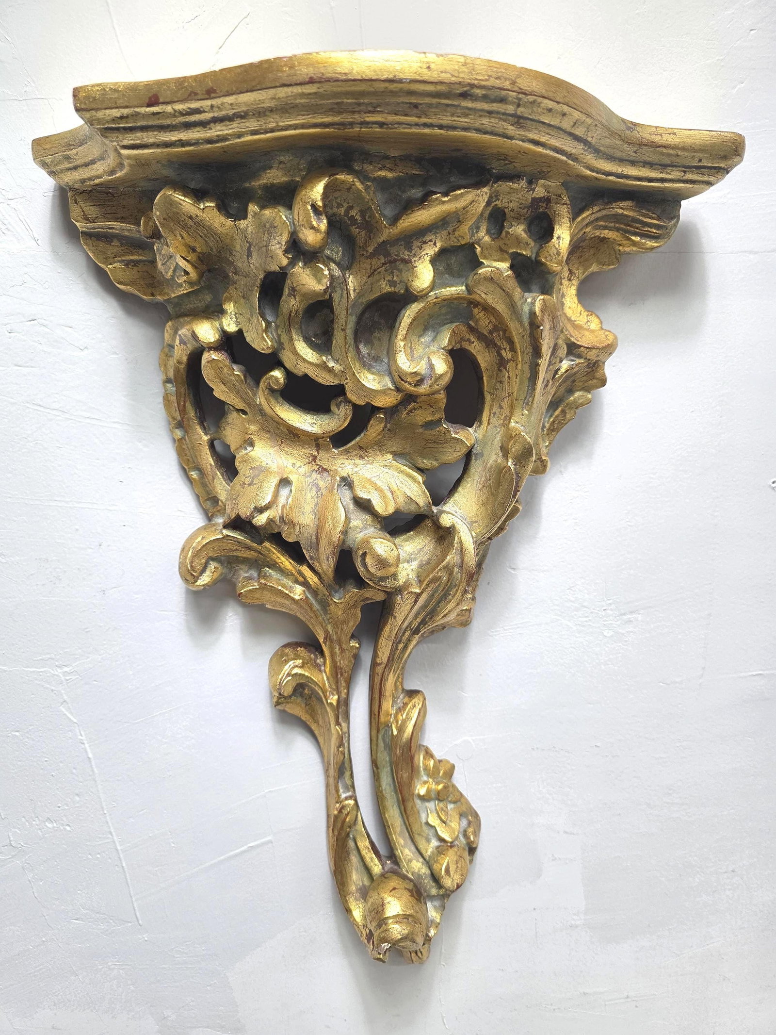 Antique Rococo Revival Giltwood Wall Bracket Shelf, Carved Gold Leaf Scroll & Acanthus, Ornate - 5