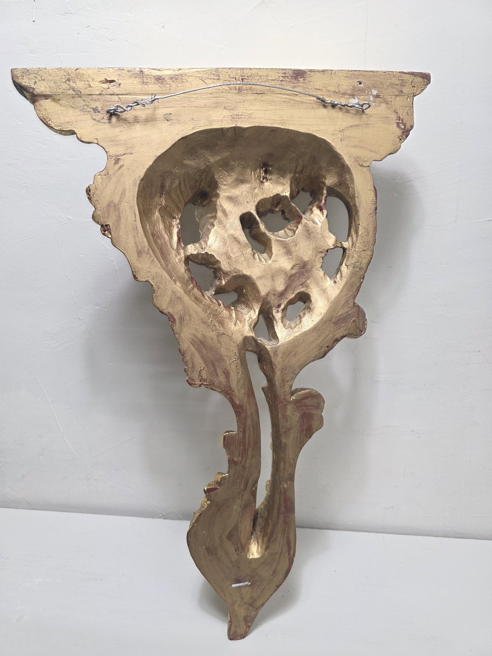 Antique Rococo Revival Giltwood Wall Bracket Shelf, Carved Gold Leaf Scroll & Acanthus, Ornate - 6