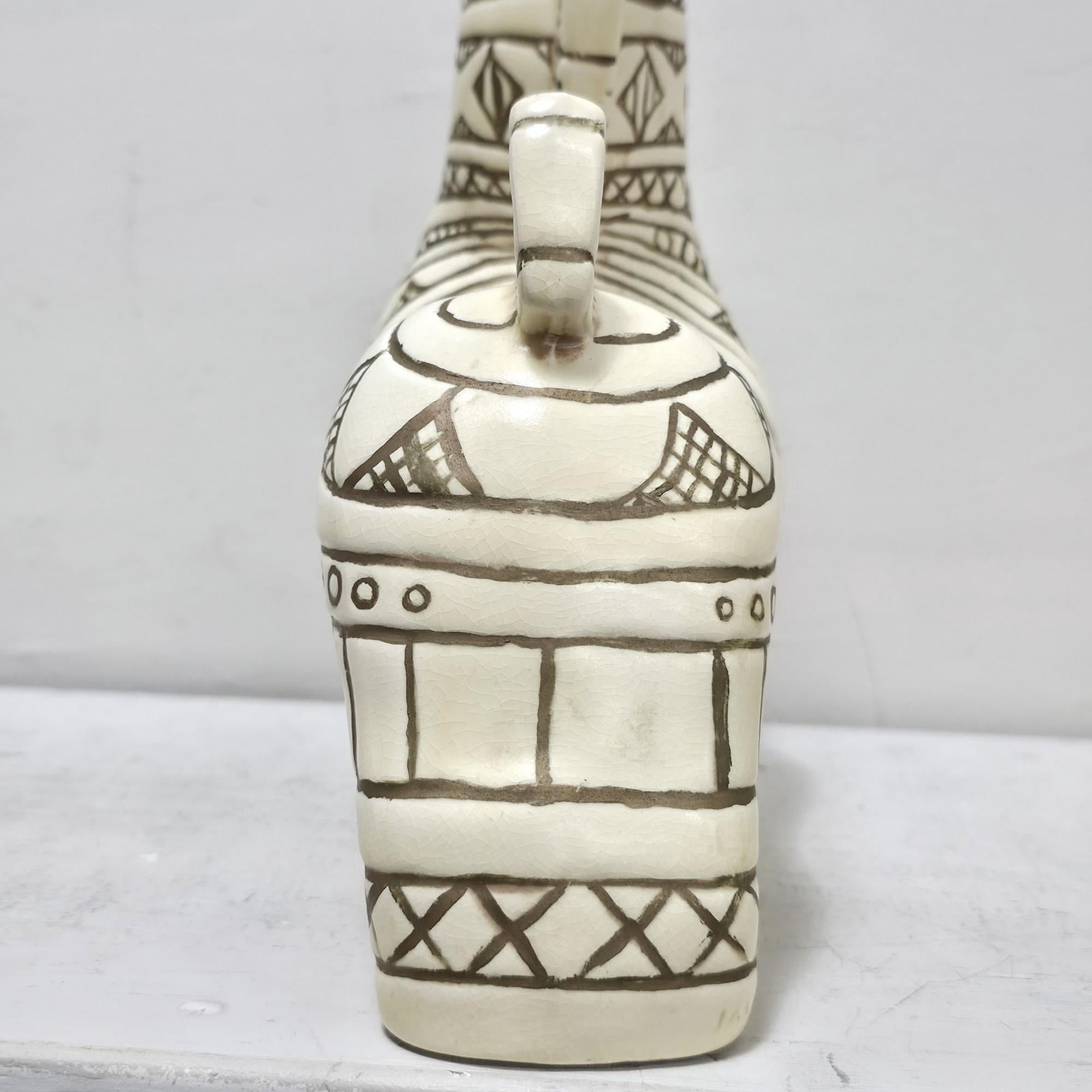 Vintage Ceramic Horse Figurine, Cream & Brown Incised Sgraffito Style, Boho Moroccan Inspired, - 4