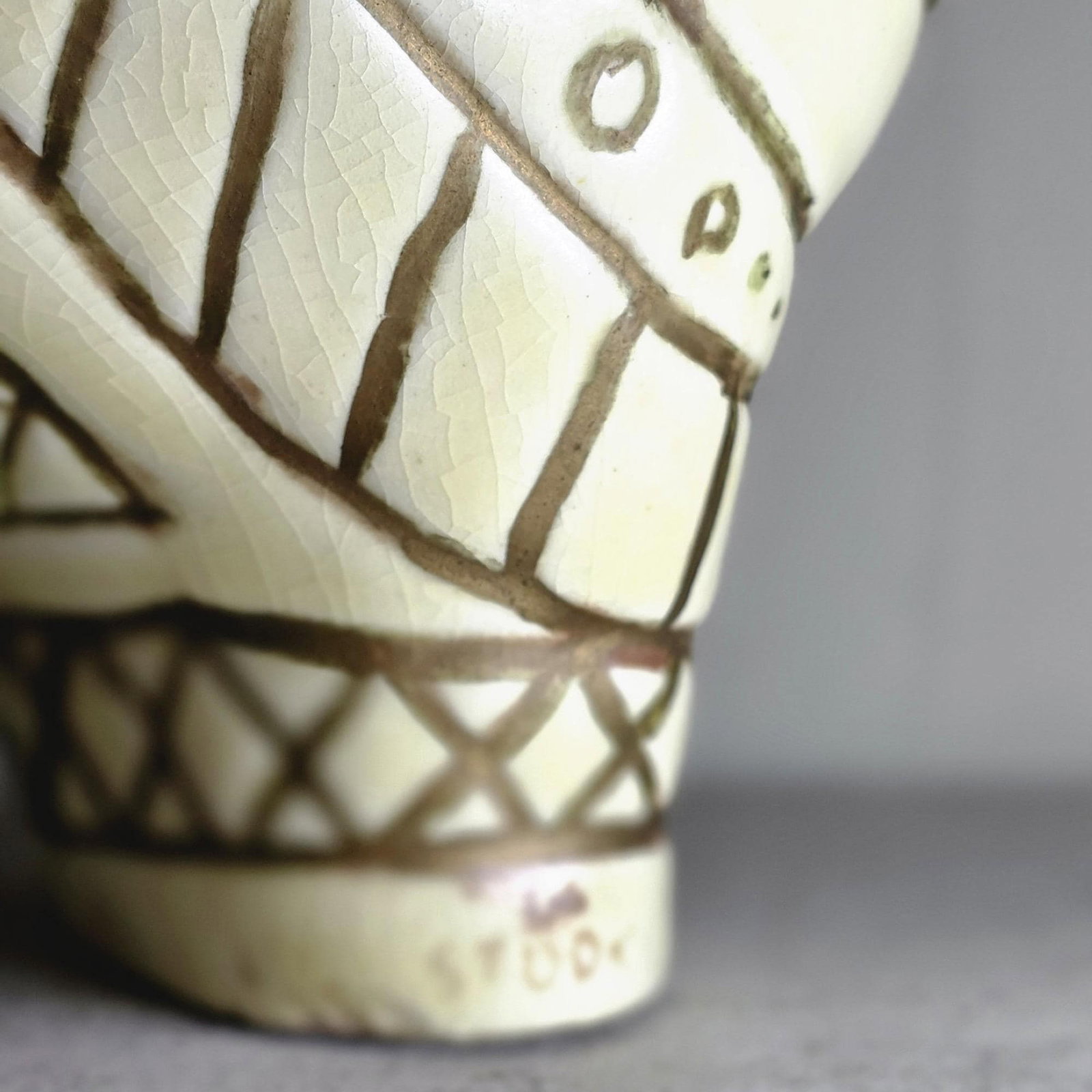 Vintage Ceramic Horse Figurine, Cream & Brown Incised Sgraffito Style, Boho Moroccan Inspired, - 6