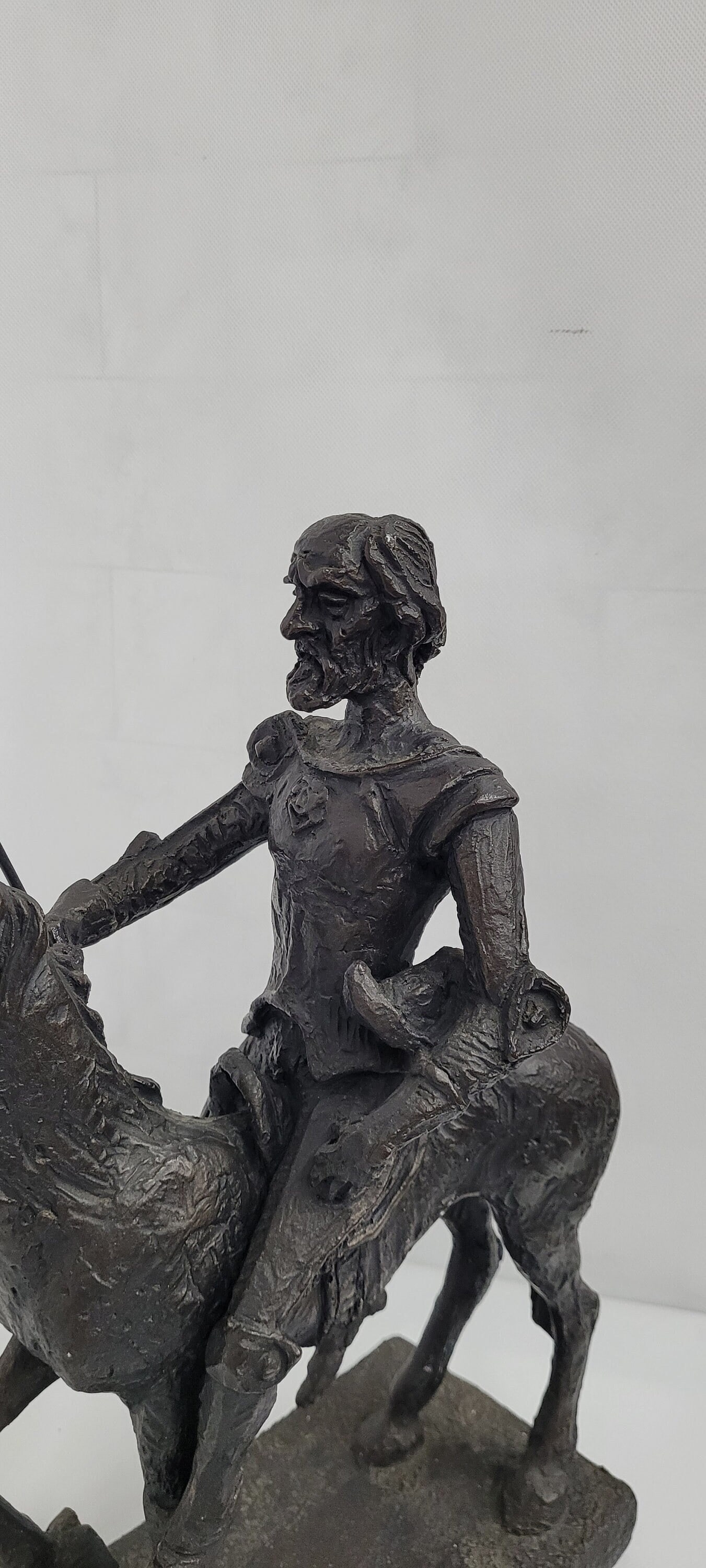 Vintage Don Quixote on horse sculpture Austin productions chalkware Bronze Tone Statue 16" - 3