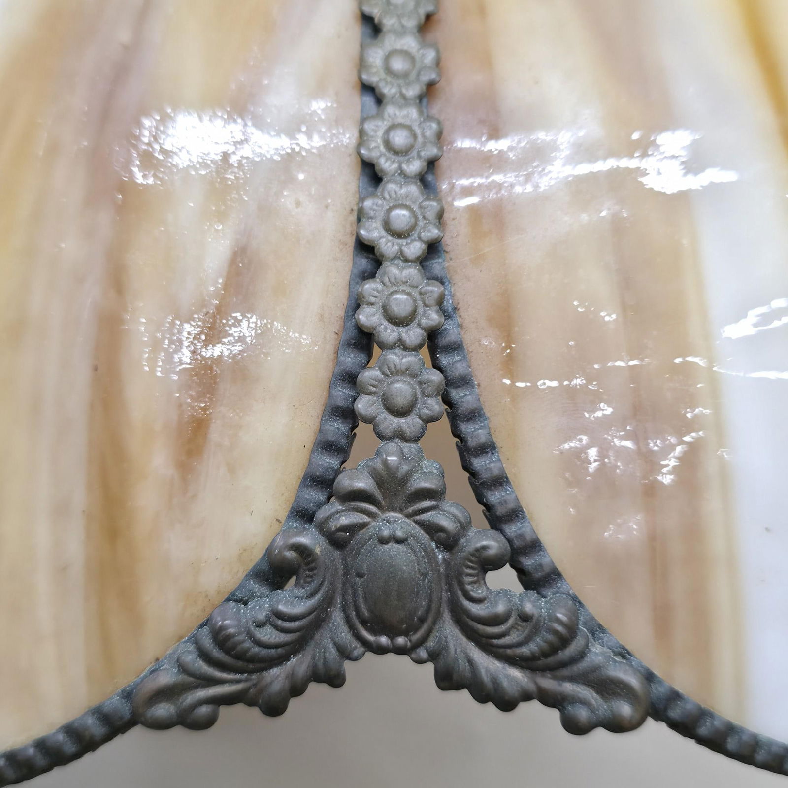 Vintage Caramel Slag Glass Swag Lamp Lotus Tulip Plug-Into Wall, Newly Rewired, Pendant Light - 3