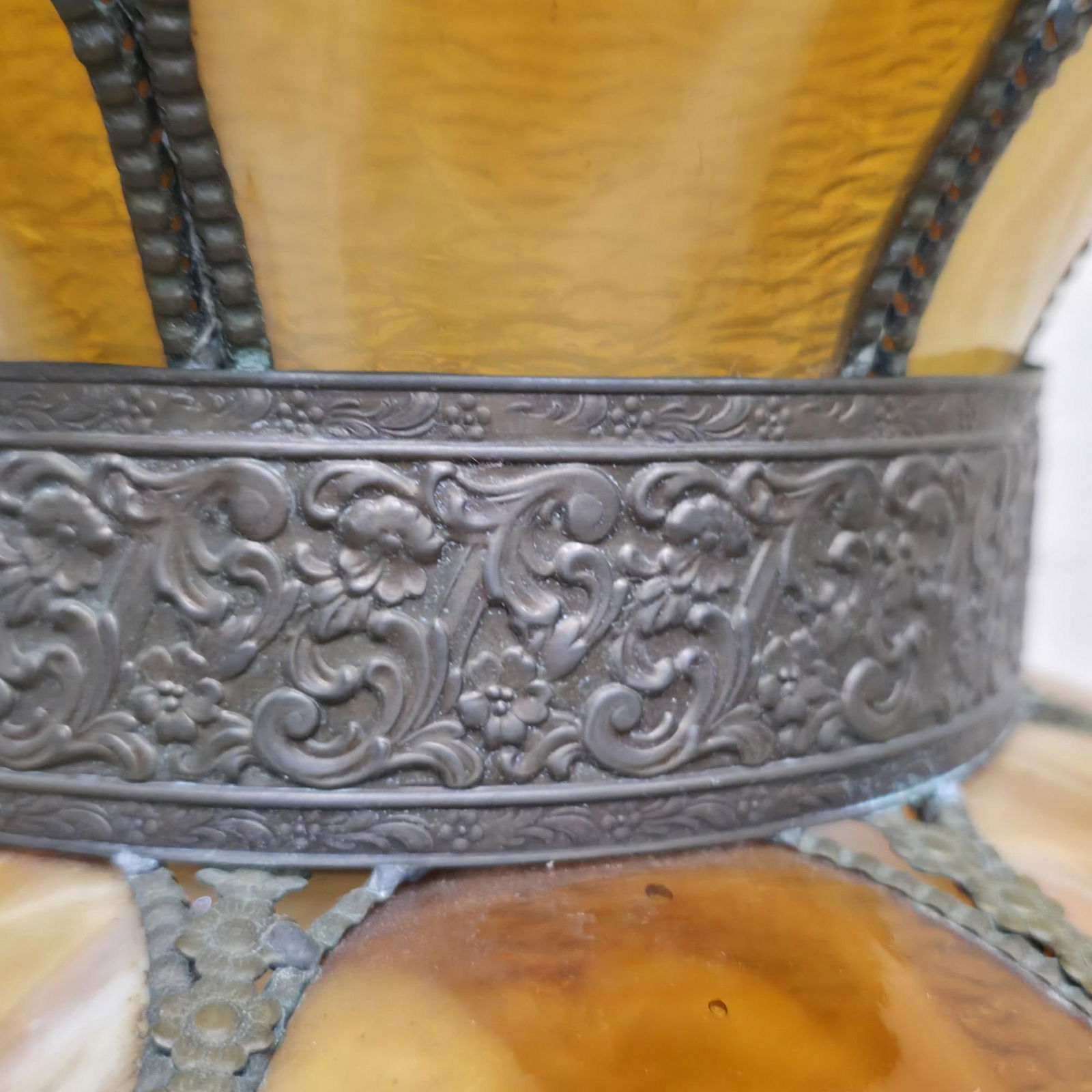 Vintage Caramel Slag Glass Swag Lamp Lotus Tulip Plug-Into Wall, Newly Rewired, Pendant Light - 4