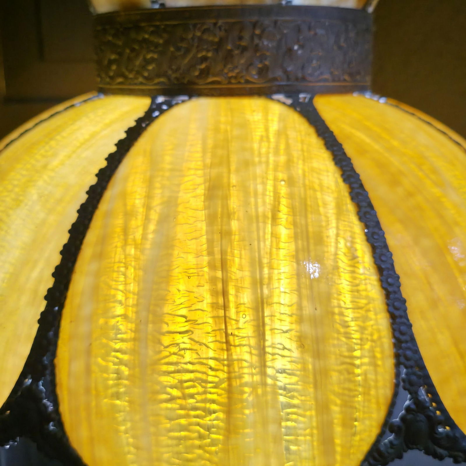 Vintage Caramel Slag Glass Swag Lamp Lotus Tulip Plug-Into Wall, Newly Rewired, Pendant Light - 8