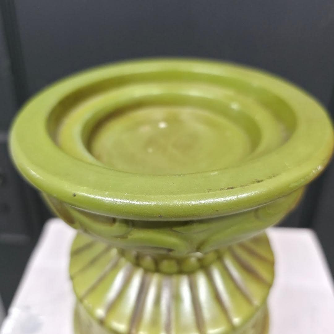 Vintage Olive Green Ceramic Pedestal Candle Holder Riser Display Made in Japan (1 of 8)