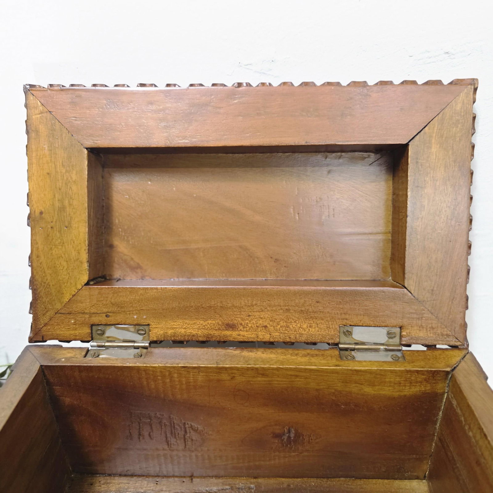 Hand Carved Wood Casket Box, Footed Hinged Keepsake/Jewelry Box, Victorian Revival Black Forest - 5