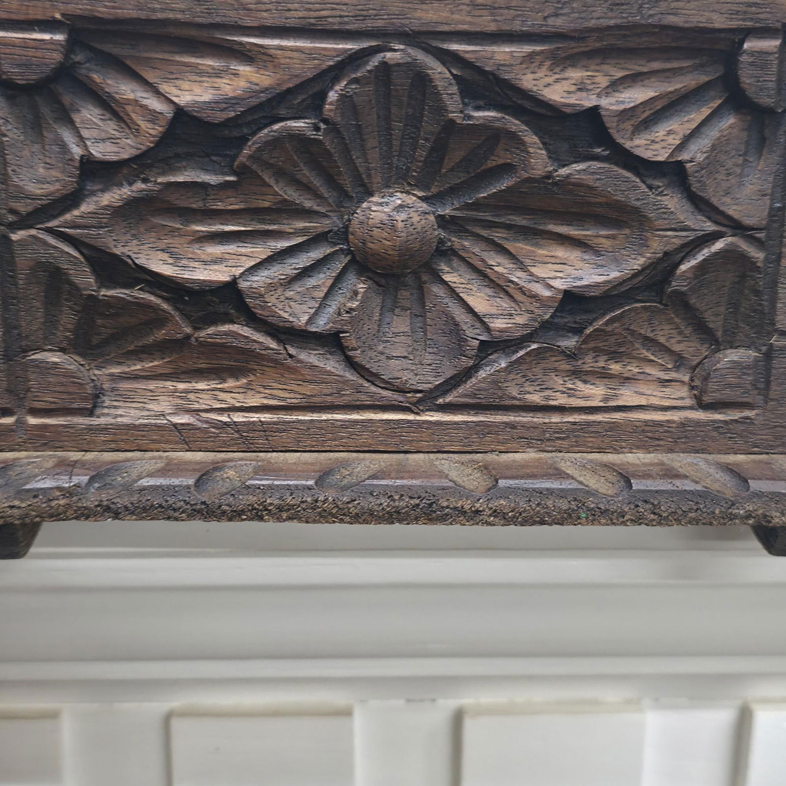 Vintage Hand Carved Wooden Box, Floral Relief Keepsake Casket, Boho Global Decor Trinket Storage, - 5