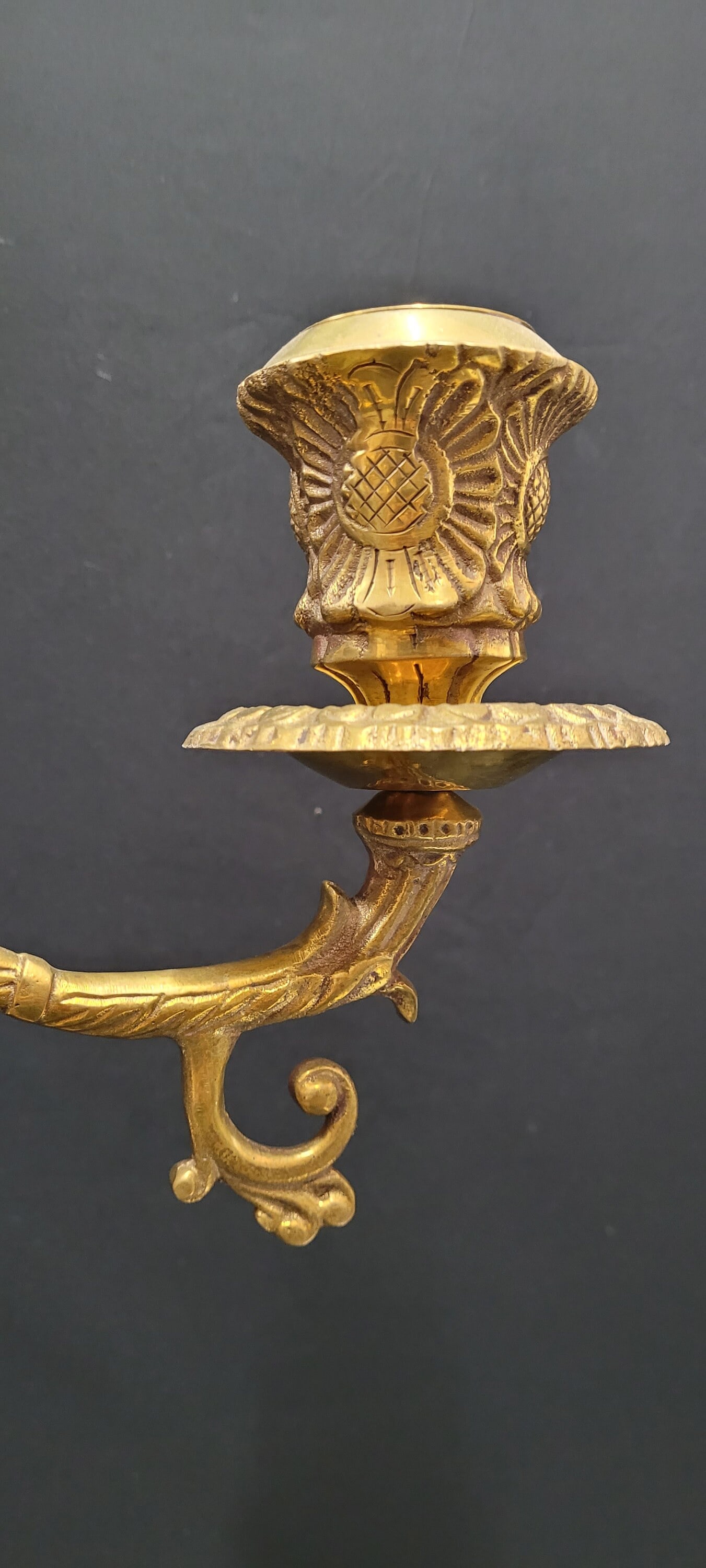 Antique Brass 4-Arm Candelabra • 38" Tall Floor Candle Holder • Ornate Victorian Altar - 3