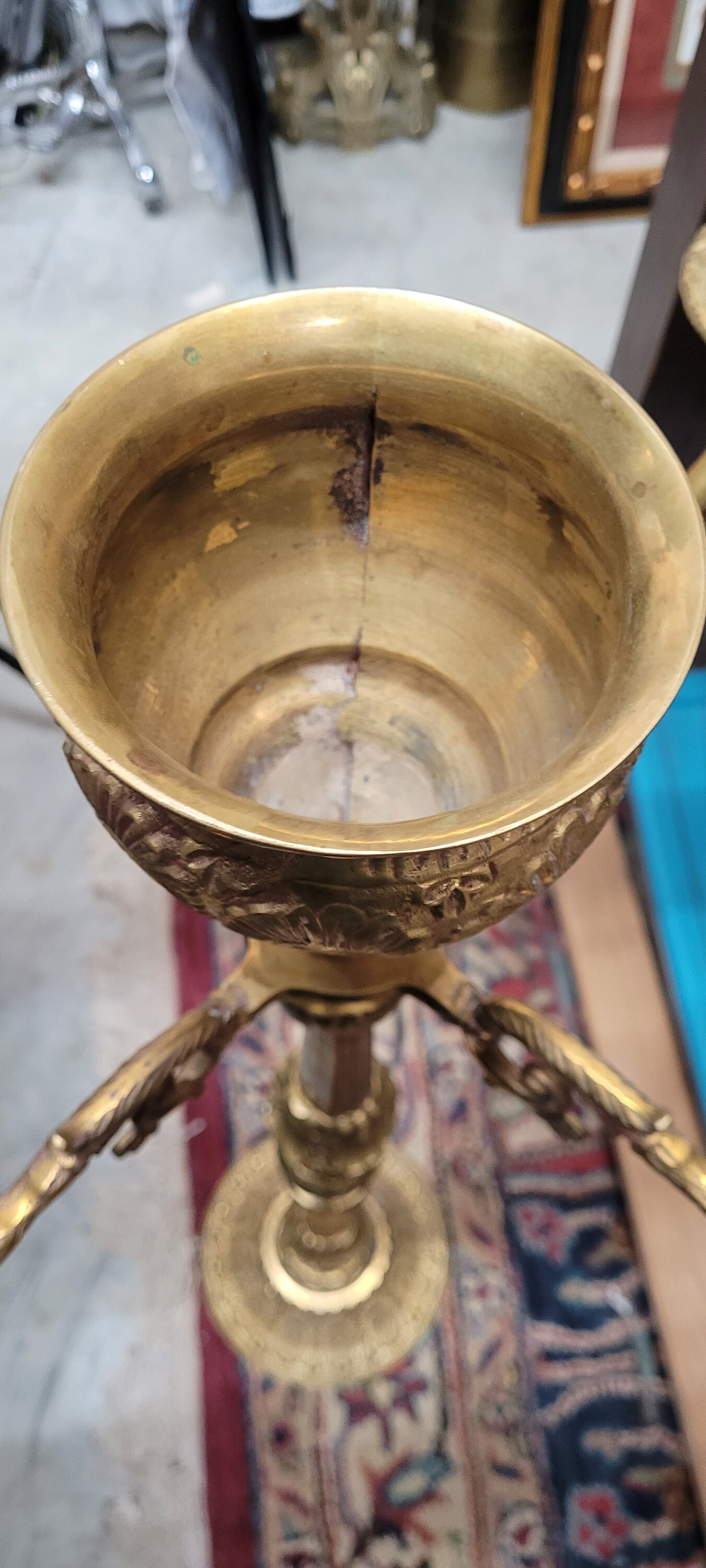 Antique Brass 4-Arm Candelabra • 38" Tall Floor Candle Holder • Ornate Victorian Altar - 7