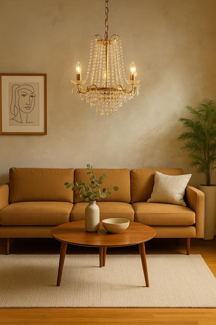 Vintage Brass Crystal Wedding Cake Chandelier 5-Light Waterfall Style Hanging Hollywood Regency - 2