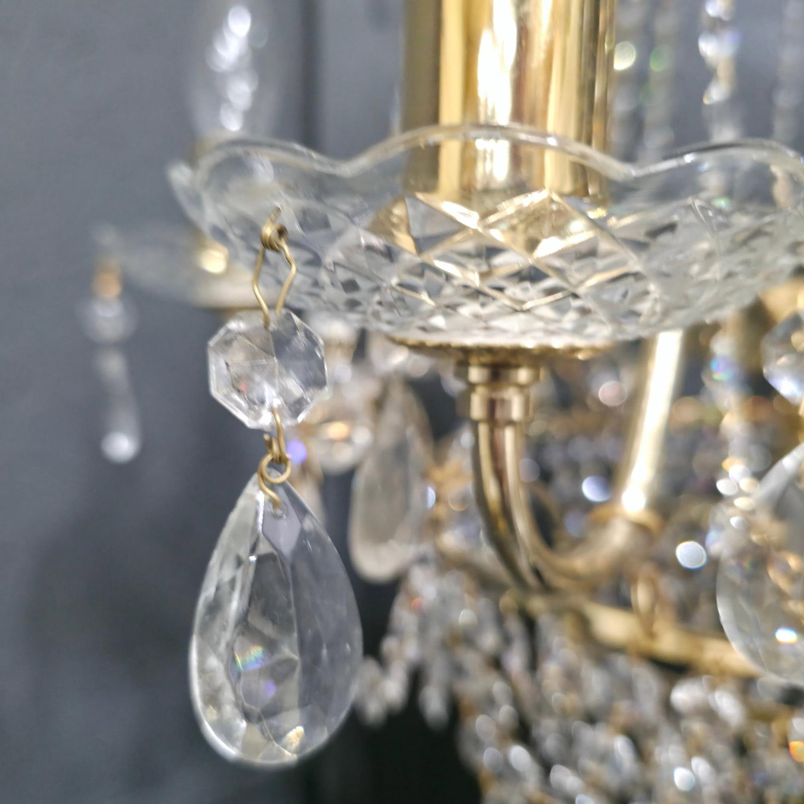 Vintage Brass Crystal Wedding Cake Chandelier 5-Light Waterfall Style Hanging Hollywood Regency - 5