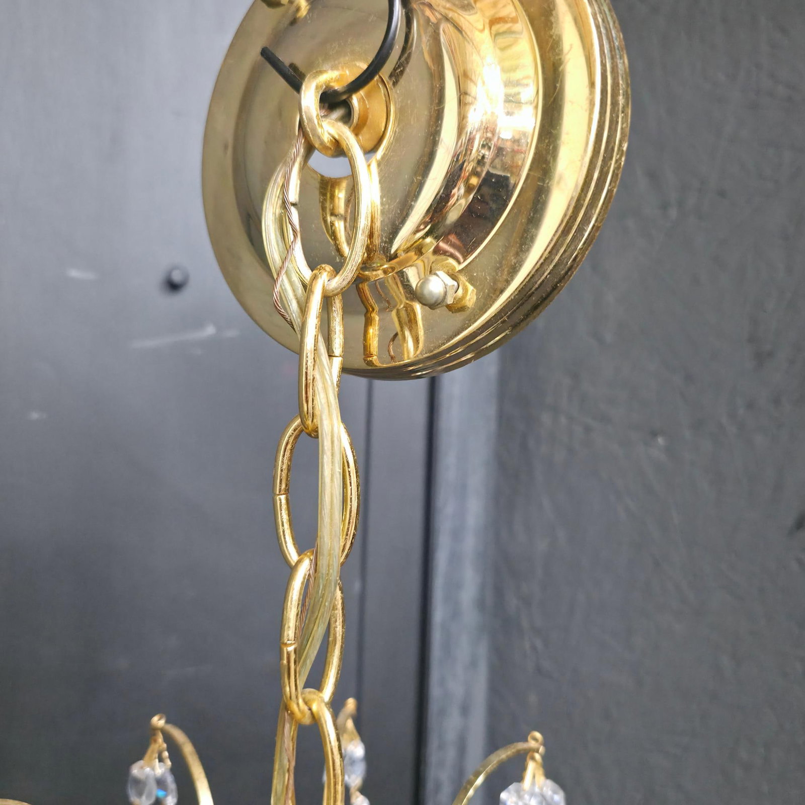 Vintage Brass Crystal Wedding Cake Chandelier 5-Light Waterfall Style Hanging Hollywood Regency - 6