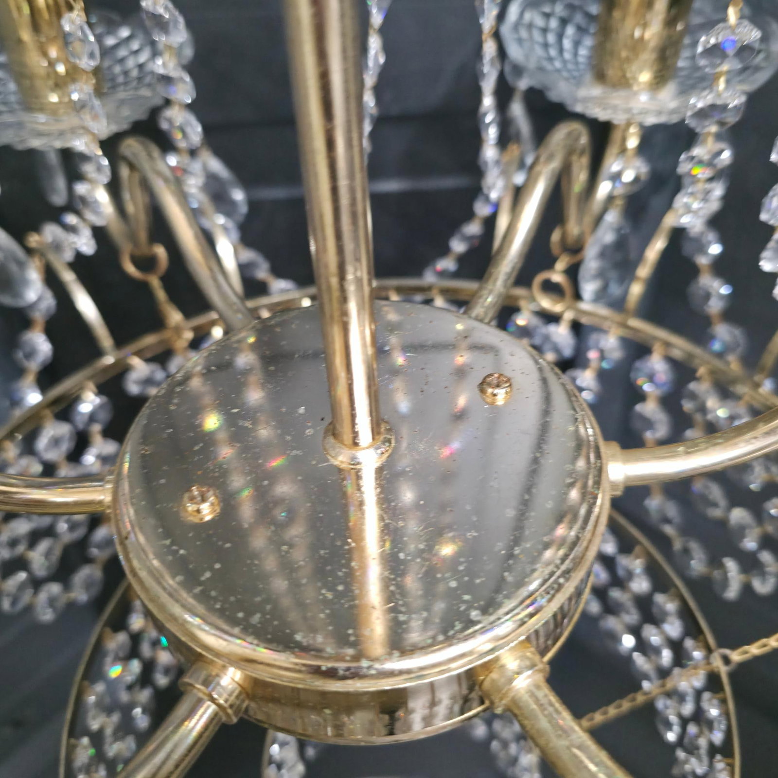 Vintage Brass Crystal Wedding Cake Chandelier 5-Light Waterfall Style Hanging Hollywood Regency - 8