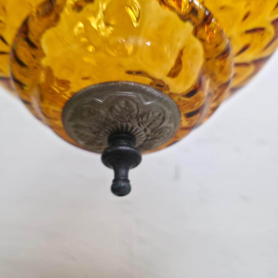 Vintage Gold Swag Lamp Round Pendant Light Plug In Wall Amber Glass Globe Hanging Lighting 15", new - 4