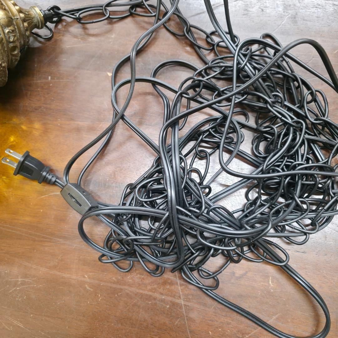 Vintage Gold Swag Lamp Round Pendant Light Plug In Wall Amber Glass Globe Hanging Lighting 15", new - 6