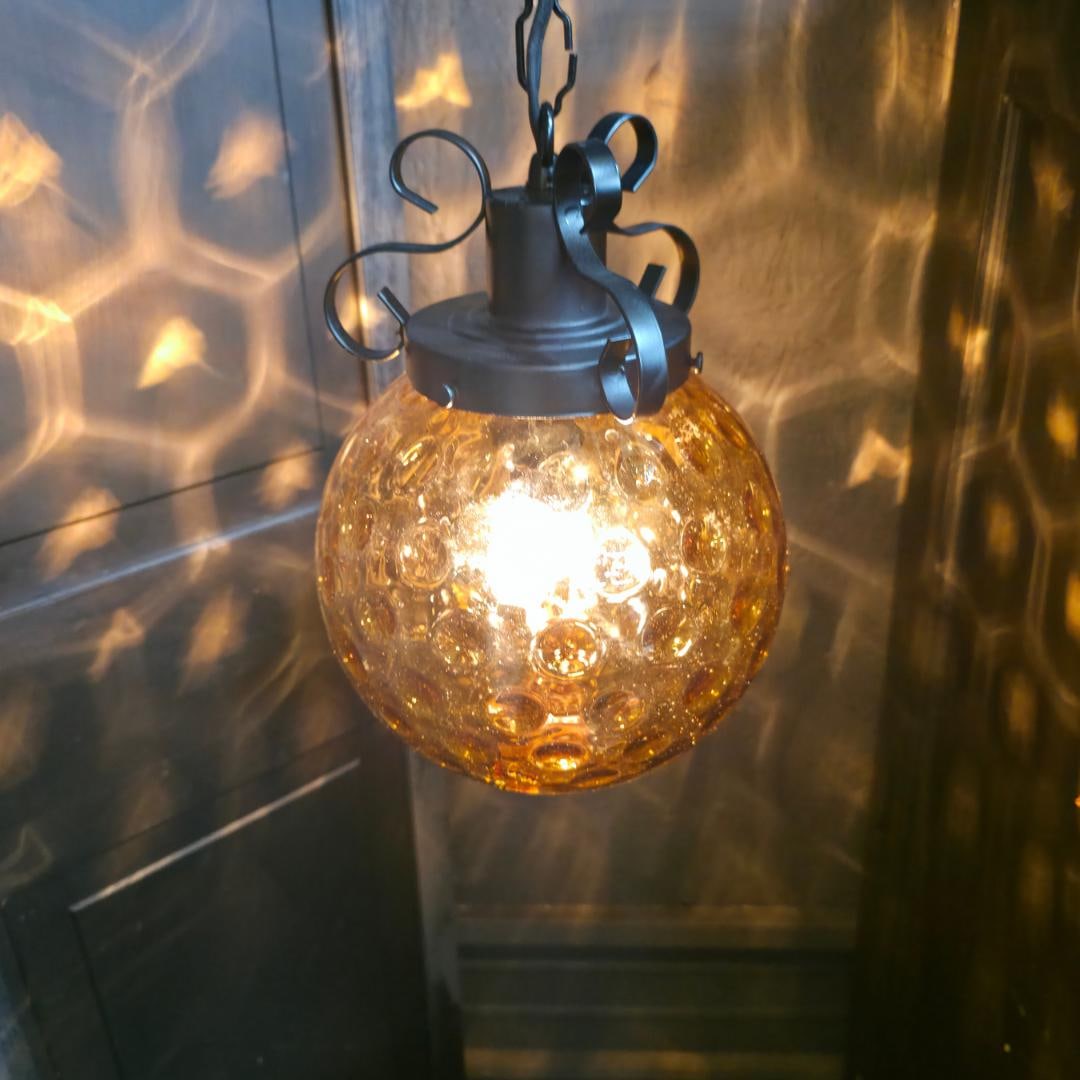 Vintage Amber Hobnail Glass Globe Swag Lamp Plug-In Pendant Light w/ 18 ft cord & chain, New wiring, - 3