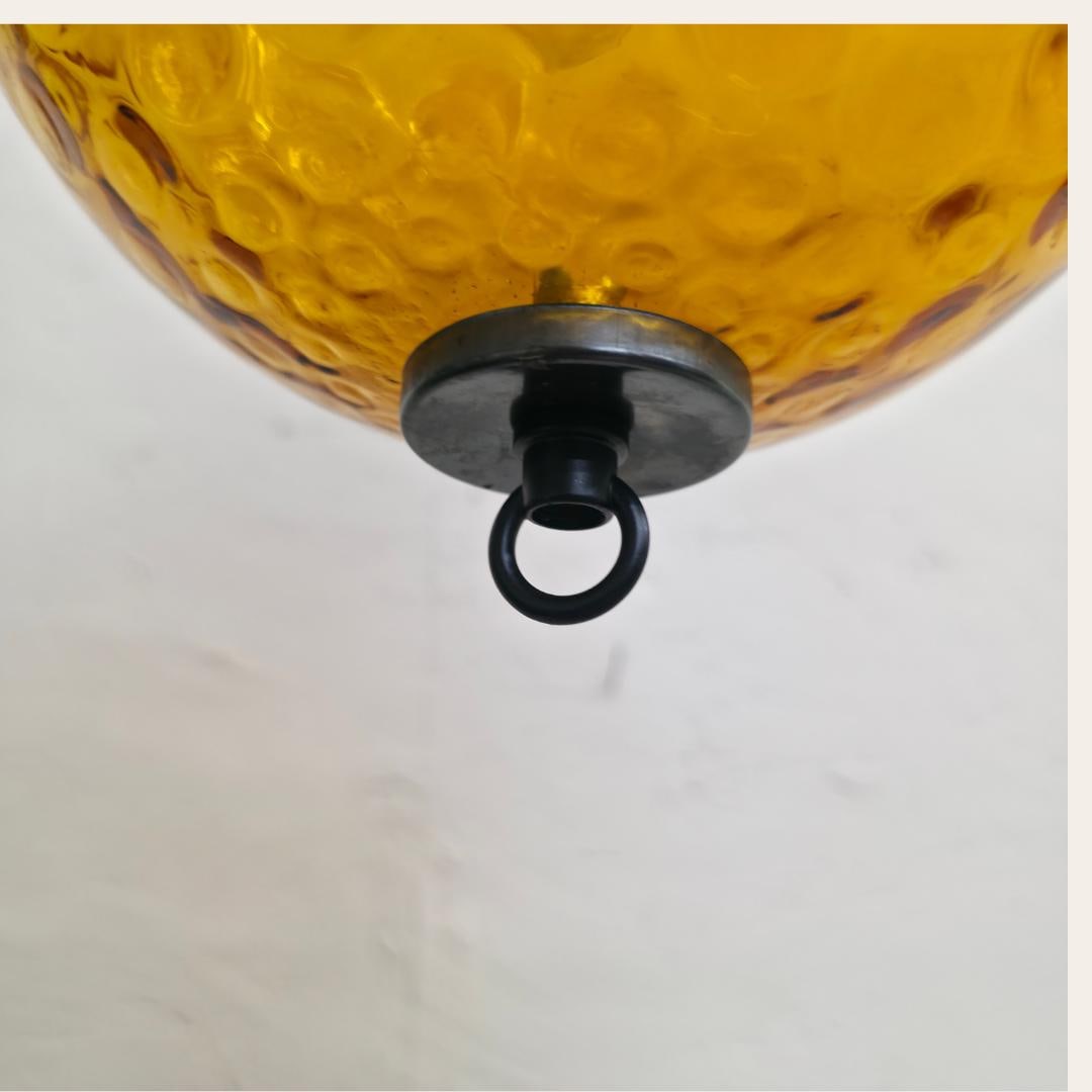 Vintage Amber Hobnail Glass Globe Swag Lamp Plug-In Pendant Light w/ 18 ft cord & chain, New wiring, - 7