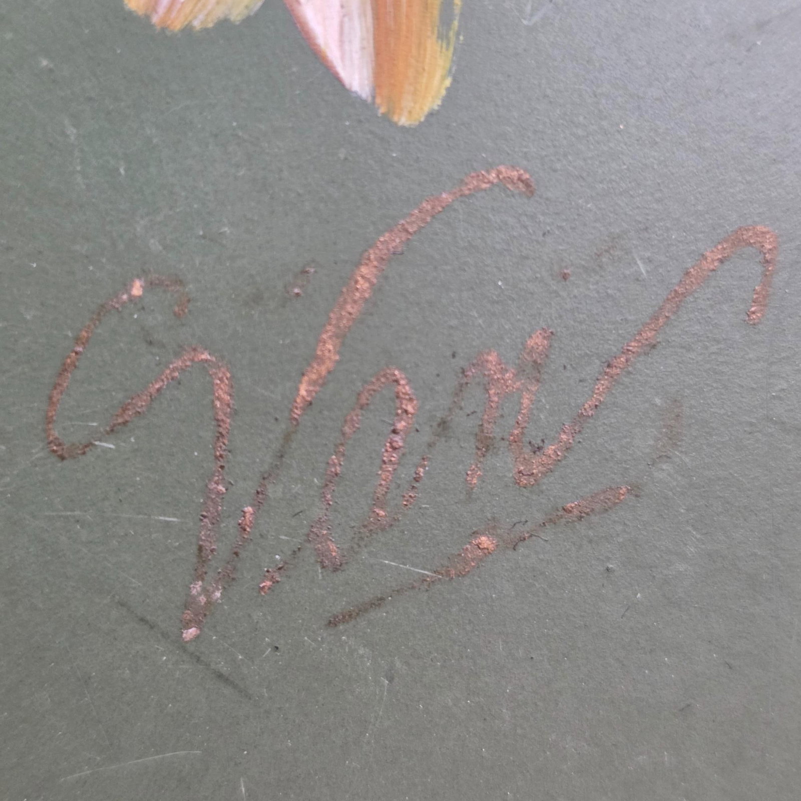 Vintage Italian Tole Tray, 20" round floral metal platter, green hand painted wall decor Cottagecore - 4