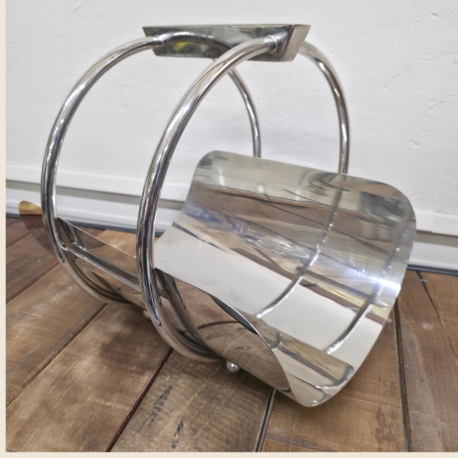 Global Views Machine Age Caddy, Chrome Magazine Rack Log Holder, Art Deco Style Modern Fireplace - 7
