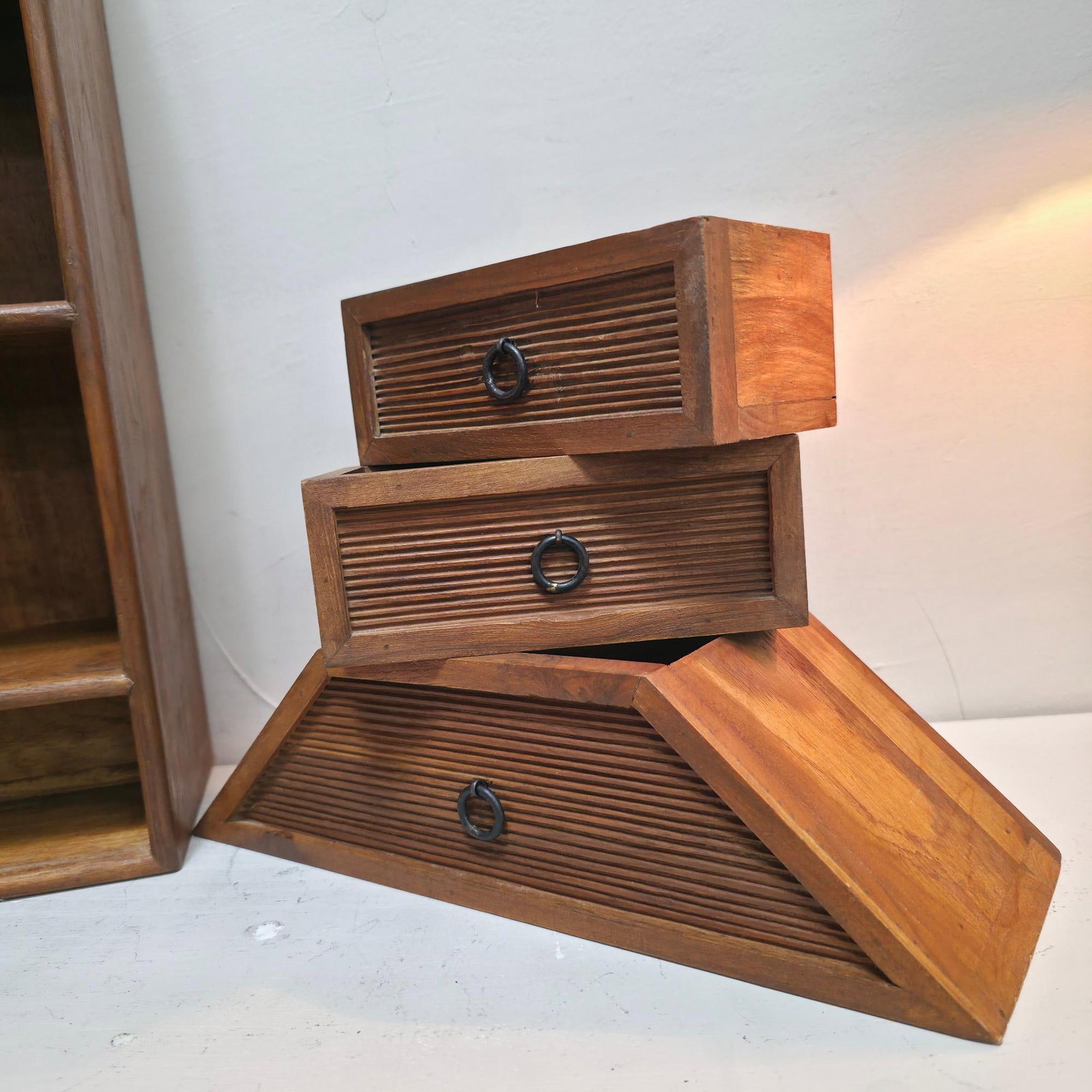 Foreside Wood Wall Shelf with Drawers, Rustic Hanging Display Cabinet, 3 Shelf Storage Rack, - 3