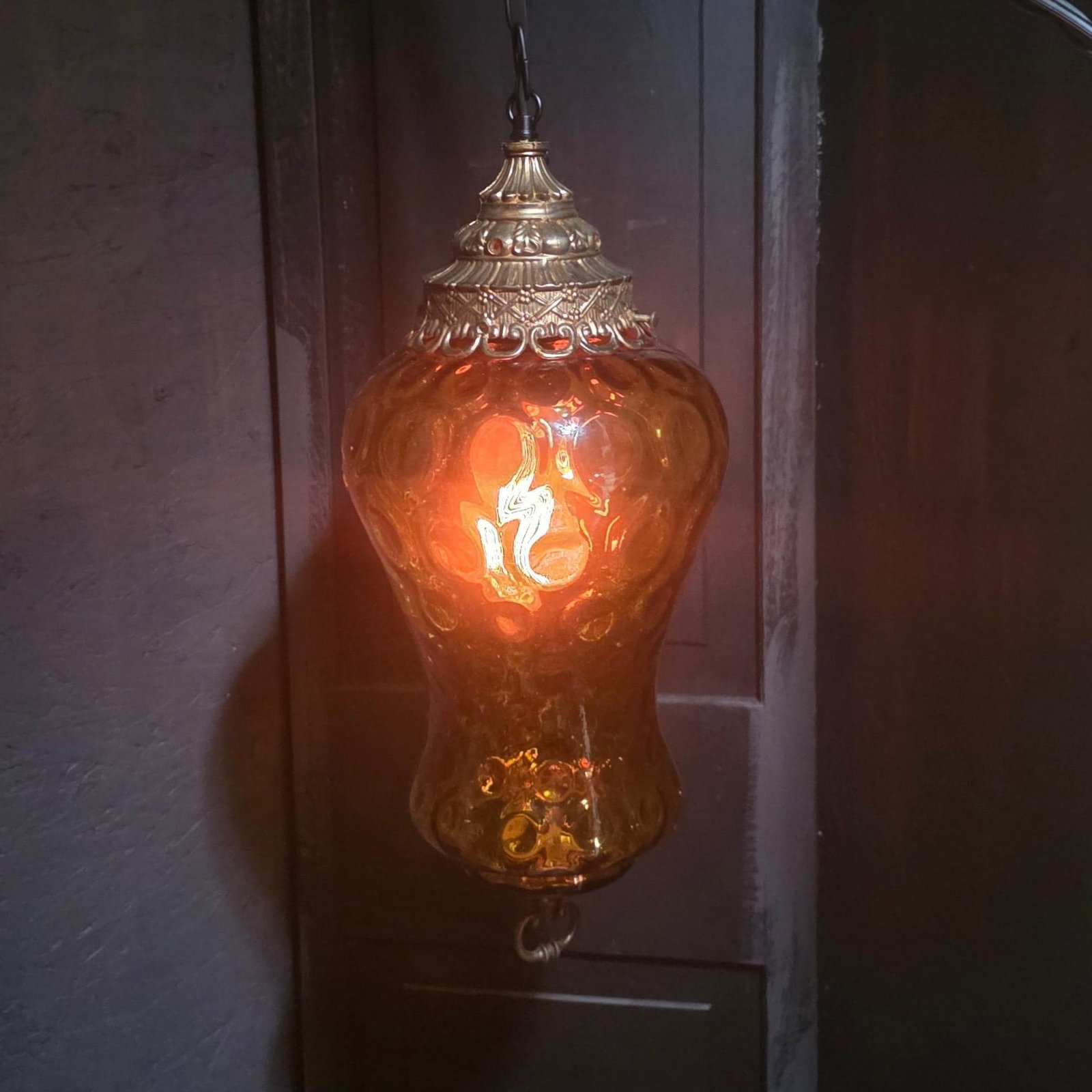 Vintage Gold Swag Lamp Plug in Wall Pendant Light Bubble Optic Hanging 18" - 2