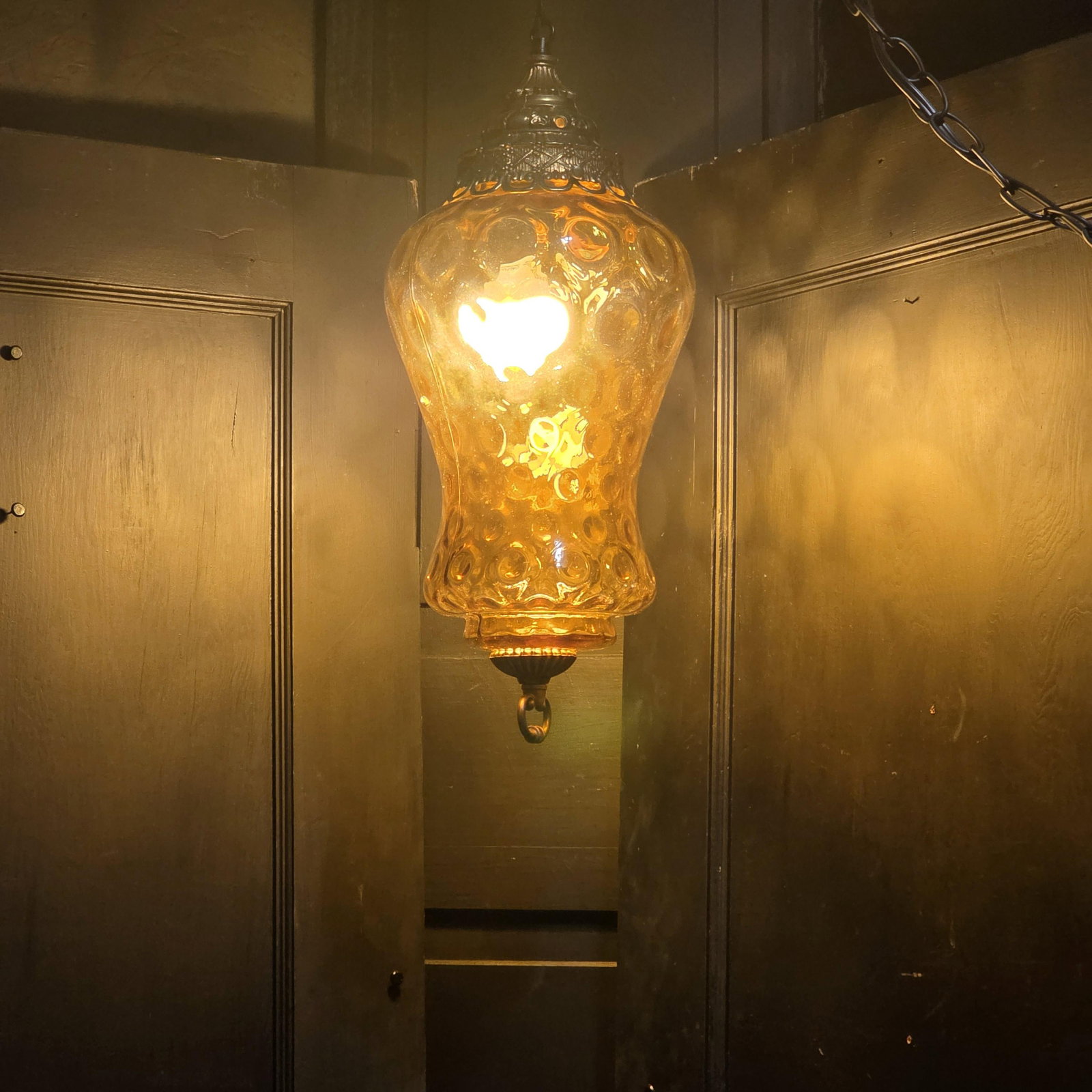 Vintage Gold Swag Lamp Plug in Wall Pendant Light Bubble Optic Hanging 18" - 7