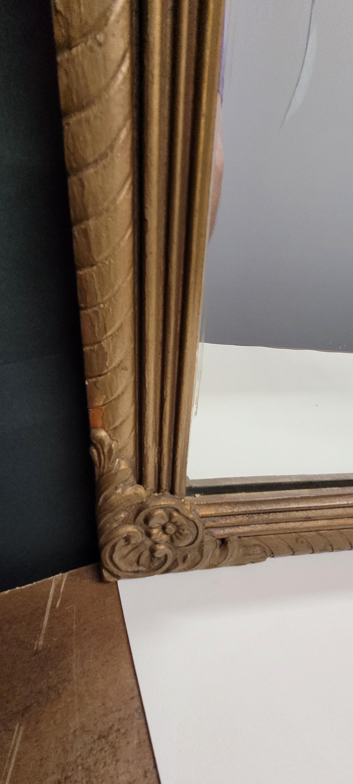 Vintage 3 panel wood wall mirror, Colonial Revival, early mid-century American, 48 inch - 4