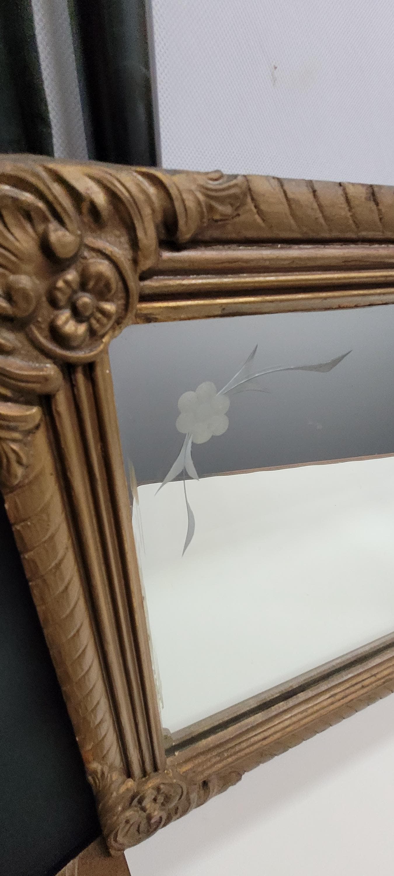 Vintage 3 panel wood wall mirror, Colonial Revival, early mid-century American, 48 inch - 5