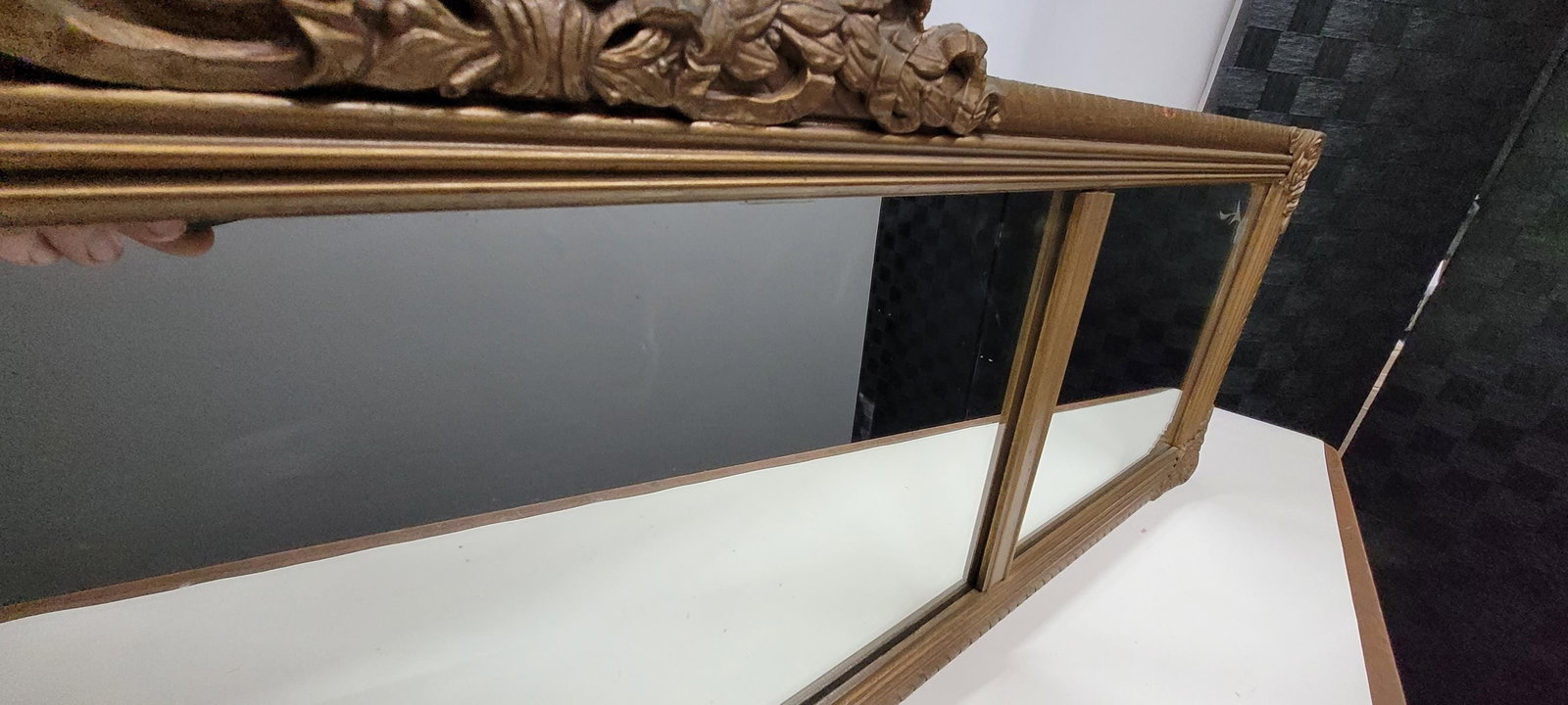 Vintage 3 panel wood wall mirror, Colonial Revival, early mid-century American, 48 inch - 6