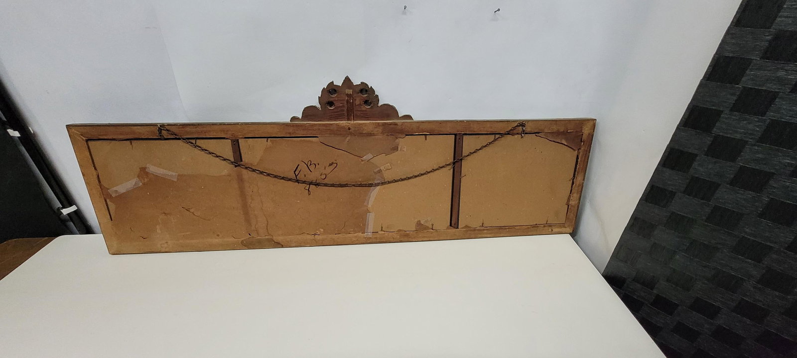 Vintage 3 panel wood wall mirror, Colonial Revival, early mid-century American, 48 inch - 7