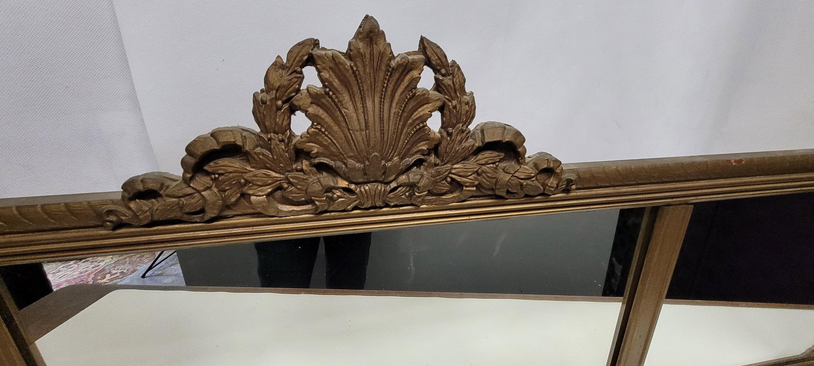 Vintage 3 panel wood wall mirror, Colonial Revival, early mid-century American, 48 inch - 8