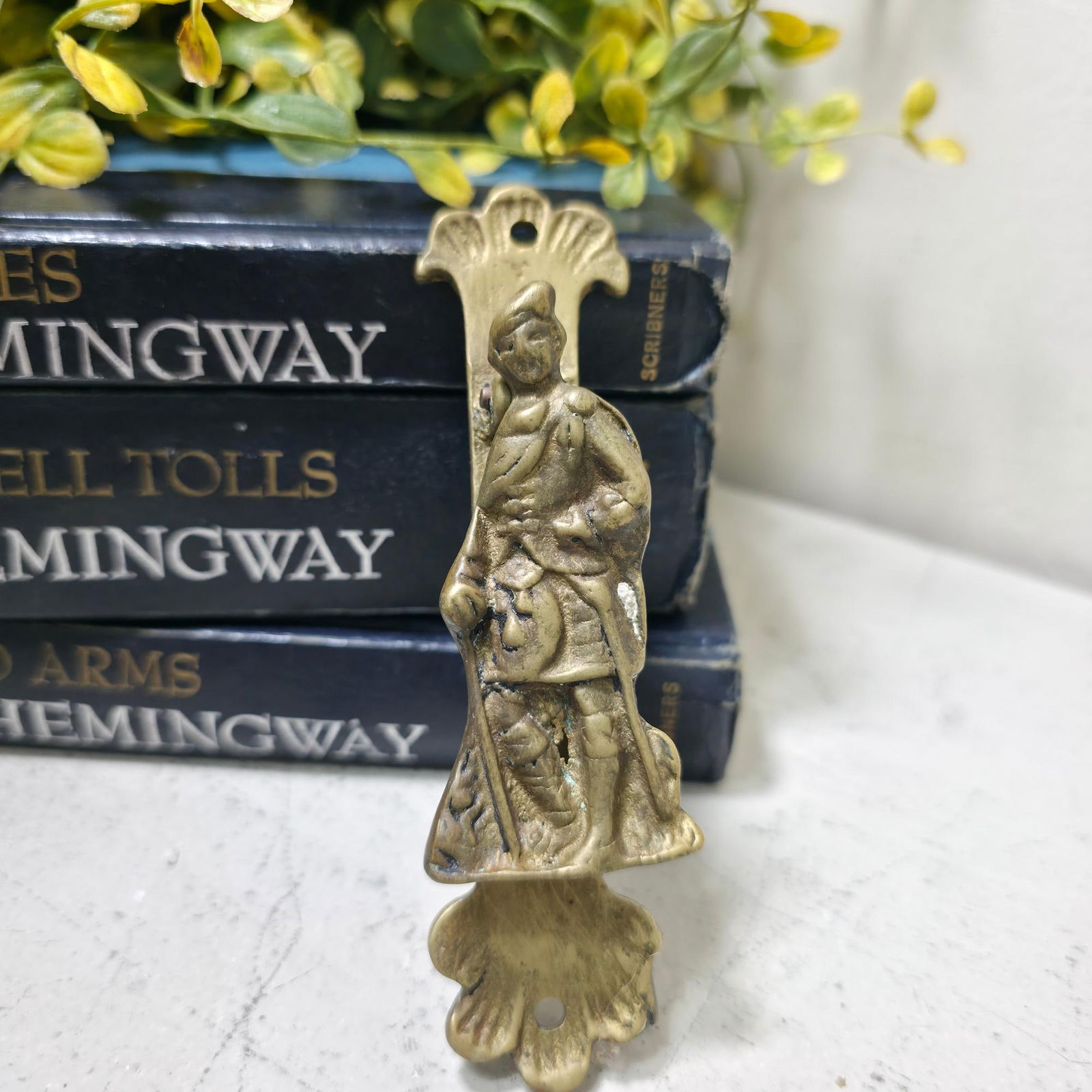 Mini Vintage Brass Figural Door Knocker, Small Antiqued Gentleman Wall Hook or Decorative Hardware,: Title: Mini Vintage Brass Figural Door Knocker, Small Antiqued Gentleman Wall Hook or Decorative Hardware, Colonial Tudor Style Accent, 4.25” Tall Description: Vintage from the 1950s 