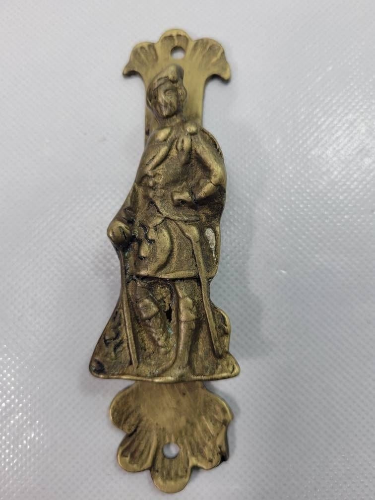 Mini Vintage Brass Figural Door Knocker, Small Antiqued Gentleman Wall Hook or Decorative Hardware, - 2