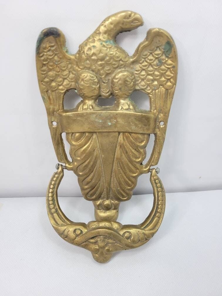 Large 9.5” Vintage Brass American Eagle Door Knocker, Patriotic Federal Style Entry Hardware, - 2