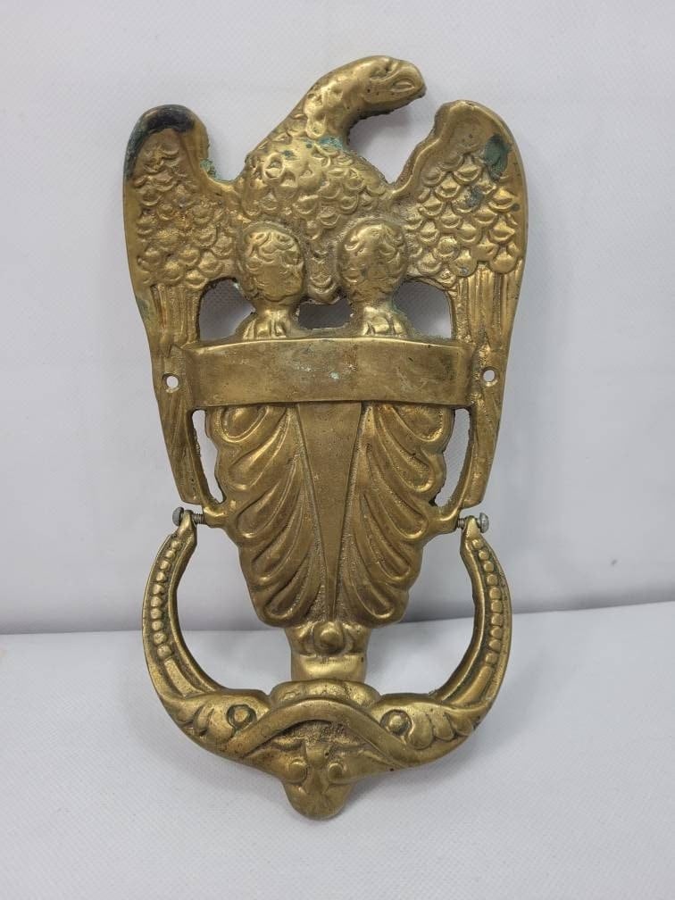 Large 9.5” Vintage Brass American Eagle Door Knocker, Patriotic Federal Style Entry Hardware, - 3