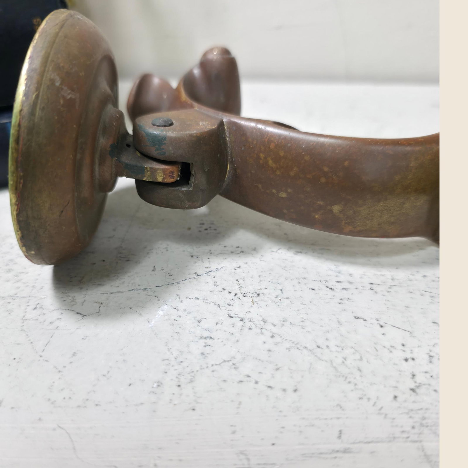 Vintage Brass Lever Door Knocker, Sculptural Curved Handle with Round Strike Plate, Traditional - 6