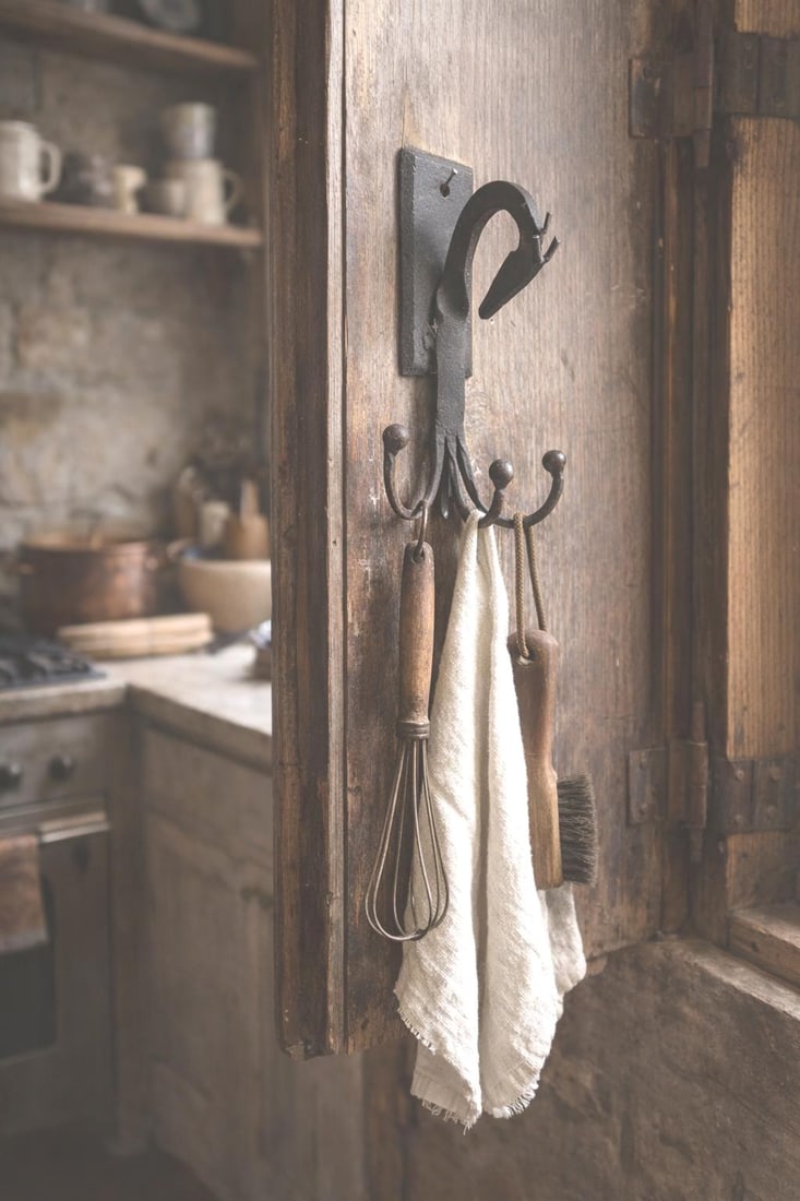 Vintage Black Iron Wall Hook Rack, Wrought Iron Coat & Hat Hook, 4 Hook Arts and Craft Entryway (1 of 8)