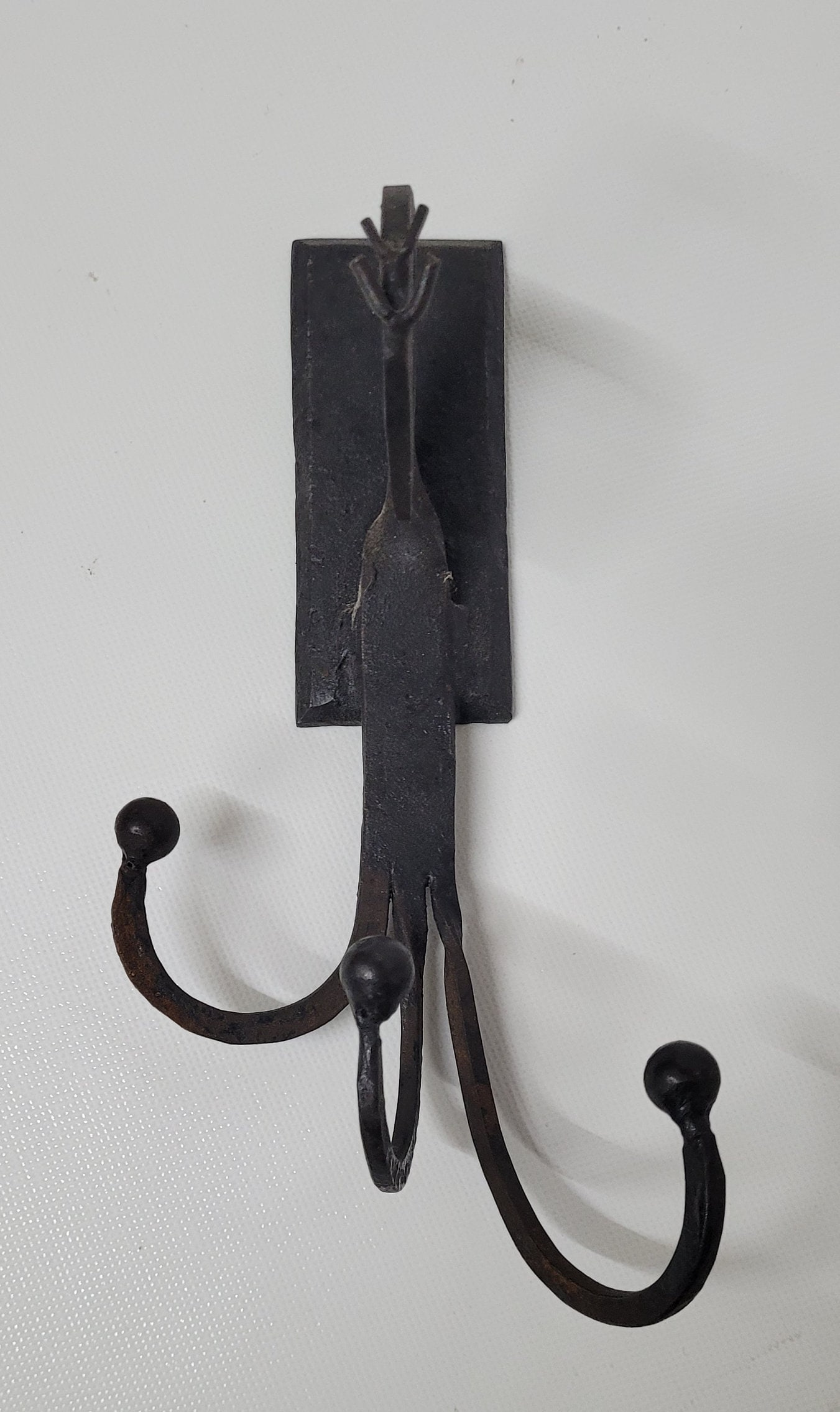 Vintage Black Iron Wall Hook Rack, Wrought Iron Coat & Hat Hook, 4 Hook Arts and Craft Entryway - 4