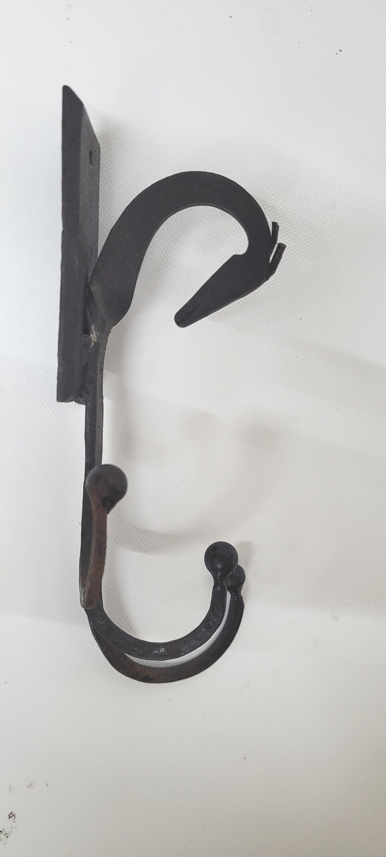 Vintage Black Iron Wall Hook Rack, Wrought Iron Coat & Hat Hook, 4 Hook Arts and Craft Entryway - 7