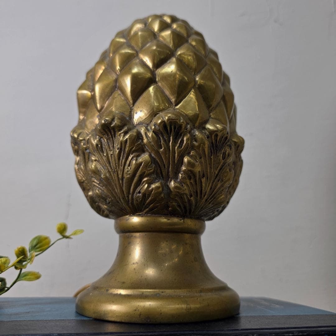 Vintage Solid Brass Pinecone Table Lamp, Small Accent/Bedside Light, Candelabra Bulb, Inline Cord - 5