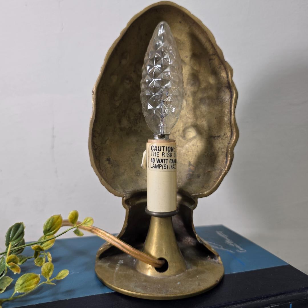Vintage Solid Brass Pinecone Table Lamp, Small Accent/Bedside Light, Candelabra Bulb, Inline Cord - 6