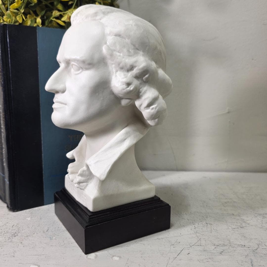 Vintage Male Bust Goebel Schiller Signed Bochmann White Plaster Literary Sculpture German Classical: Title: Vintage Male Bust Goebel Schiller Signed Bochmann White Plaster Literary Sculpture German Classical Decor Description: Vintage from the 1970s Materials: Medium: Stone Width: 4 inches Height: 9