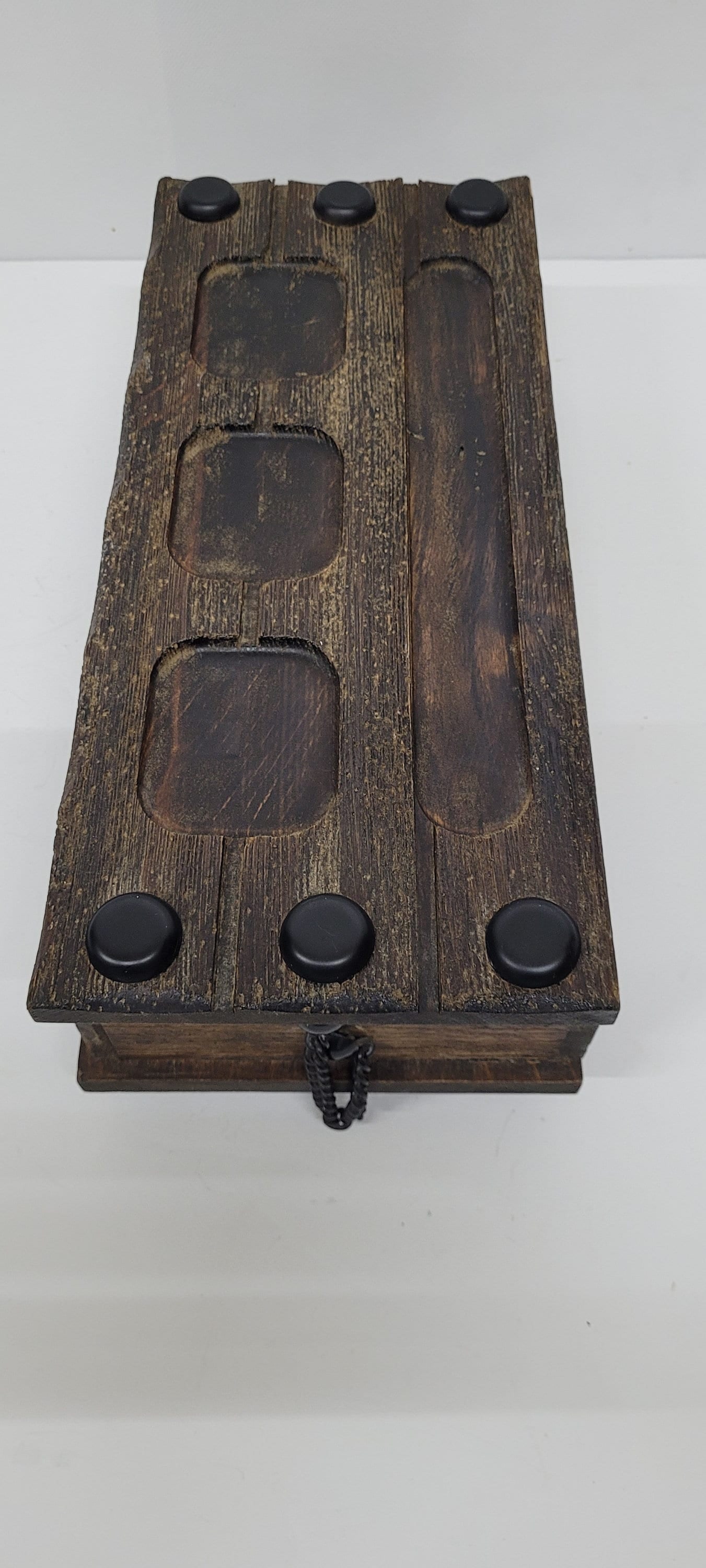 Vintage Velvet Lined Wooden Keepsake Box, Rustic Gothic Casket Jewelry Box, Burgundy Red Velvet - 2