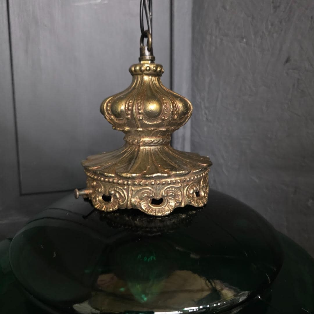 Vintage Green Glass Swag Lamp Plug Into wall, Large Pendant Light, Cottagecore, Reading Nook 17" x - 4