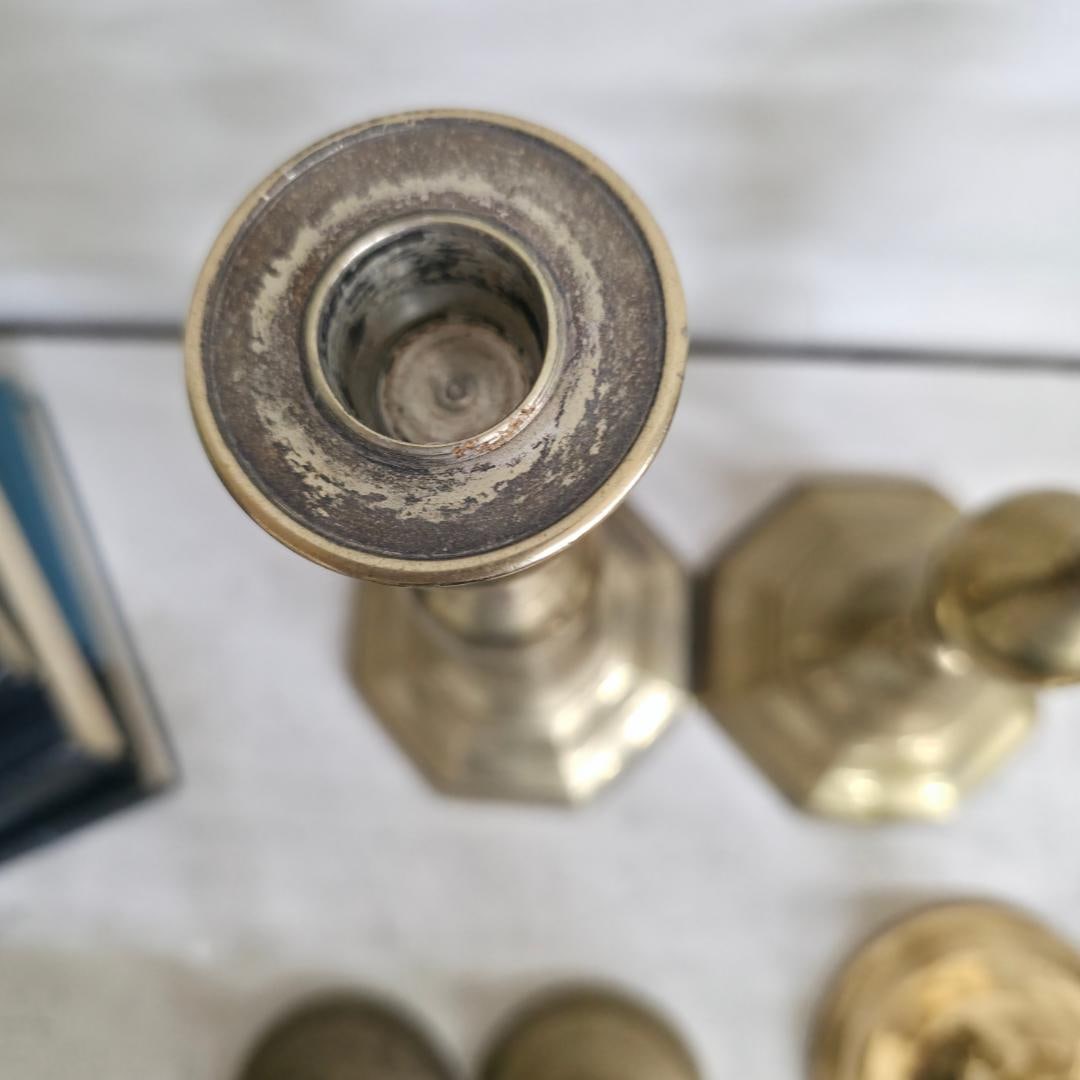 Vintage Brass Candlesticks Lot of 6, Mixed Heights 6.25–10, Taper Candle Holders, Eclectic - 3