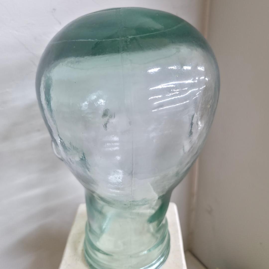 Large Glass Mannequin Head Display Aqua Green Tint Heavy Molded Glass Wig Hat Stand Vanity Decor: Title: Large Glass Mannequin Head Display Aqua Green Tint Heavy Molded Glass Wig Hat Stand Vanity Decor Salon Display Vintage Description: Vintage from before 2000 Ships from Arkansas! Shorter