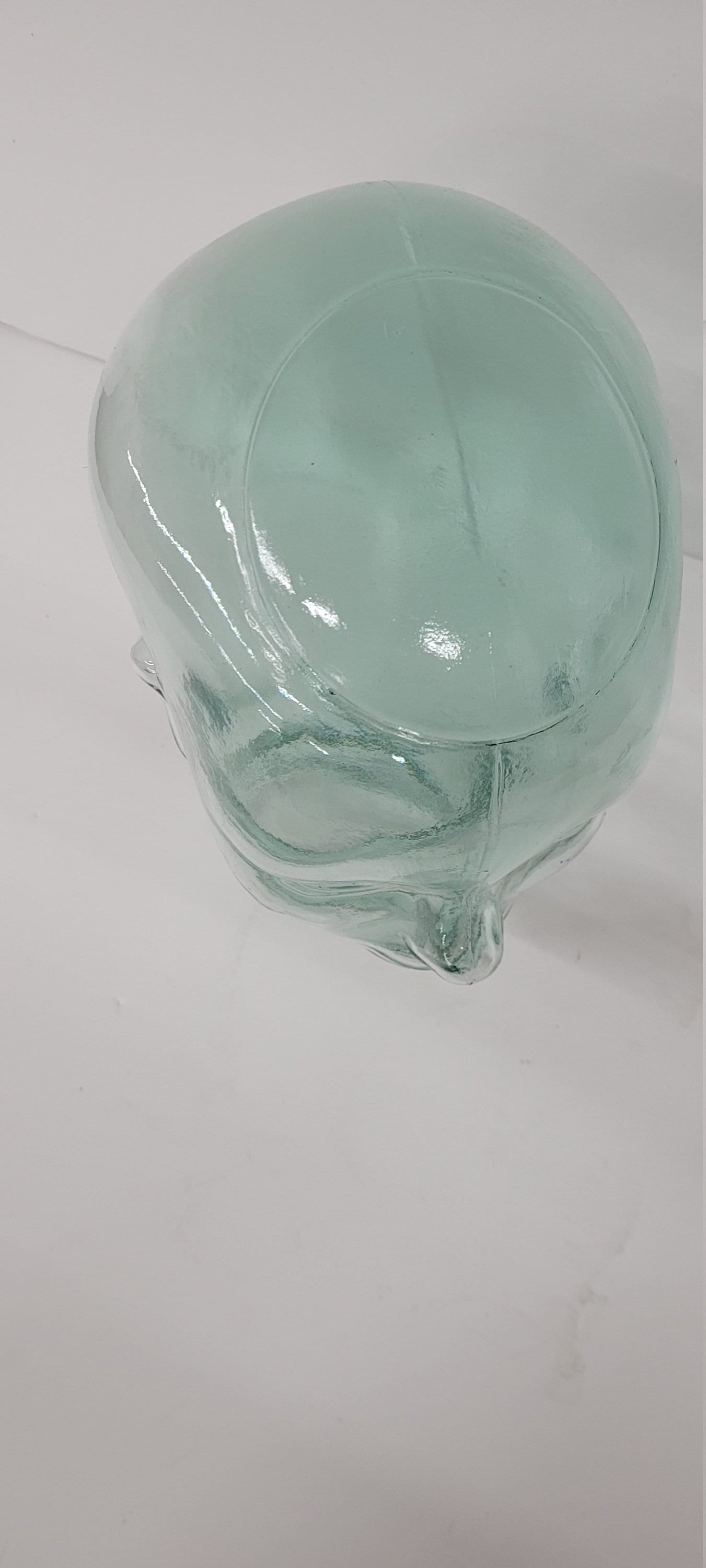 Large Glass Mannequin Head Display Aqua Green Tint Heavy Molded Glass Wig Hat Stand Vanity Decor - 5