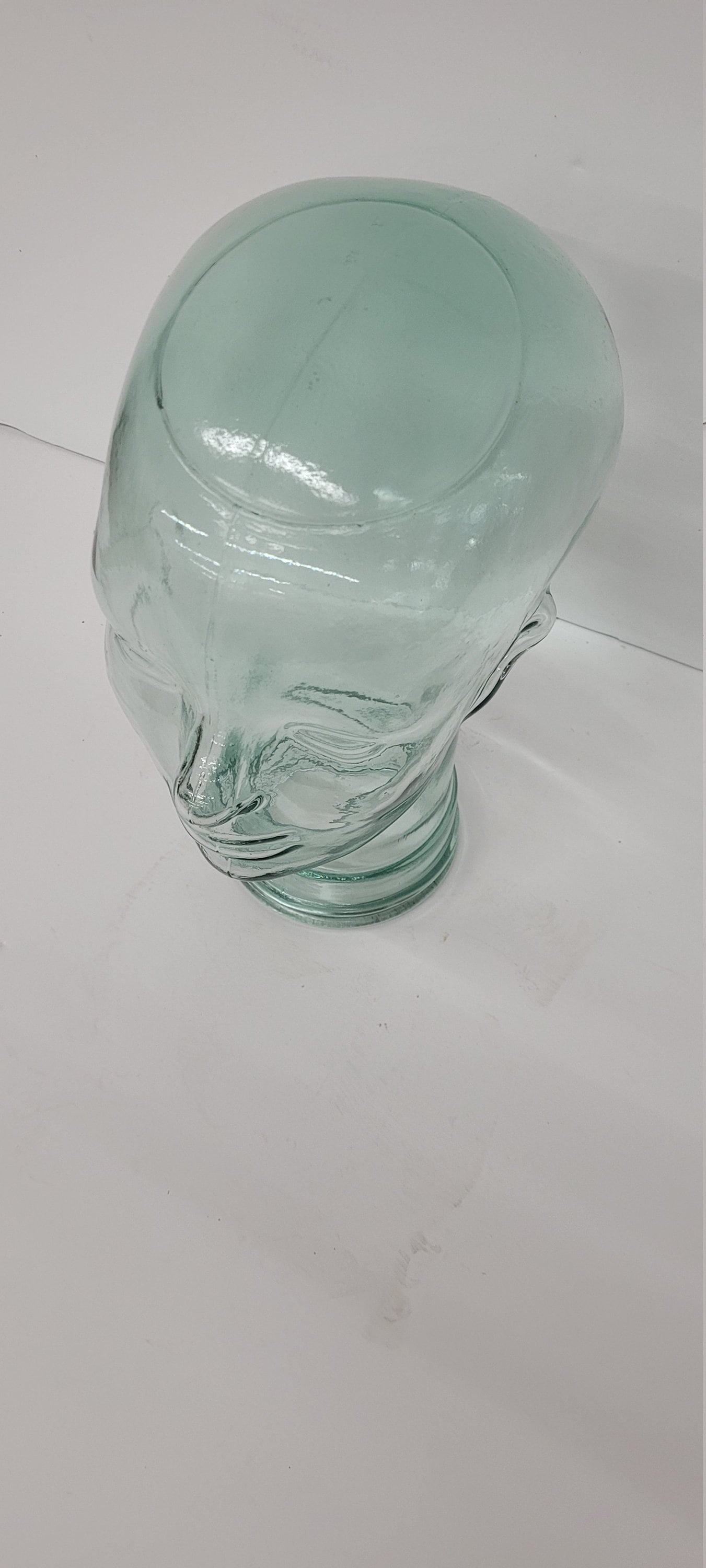 Large Glass Mannequin Head Display Aqua Green Tint Heavy Molded Glass Wig Hat Stand Vanity Decor - 7