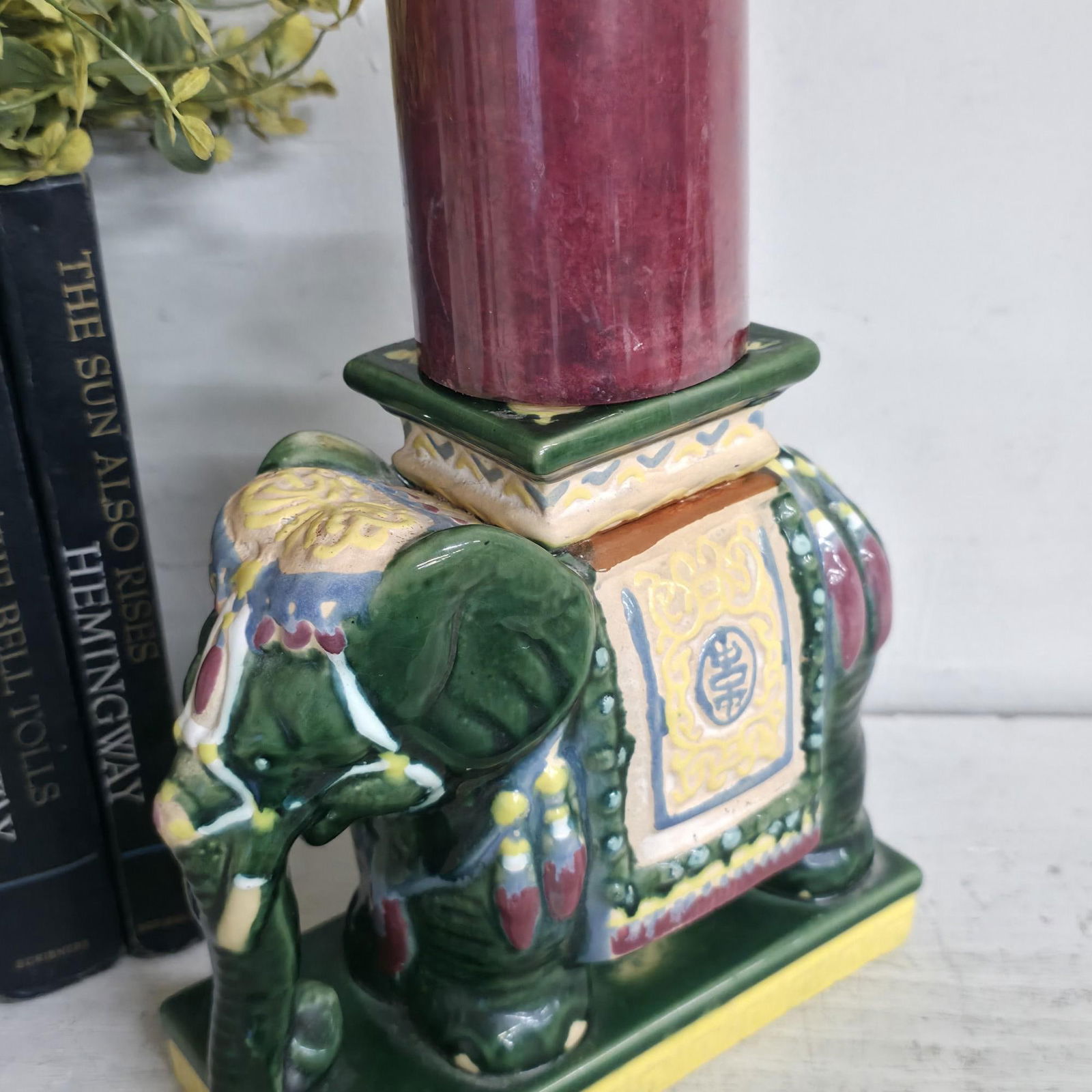 Vintage Chinoiserie Ceramic Elephant Planter Candle Holder, Green Glazed Pottery, Hollywood Regency: Title: Vintage Chinoiserie Ceramic Elephant Planter Candle Holder, Green Glazed Pottery, Hollywood Regency Grandmillennial Decor Description: Vintage from the 1970s Materials: Ceramic, clay Width: