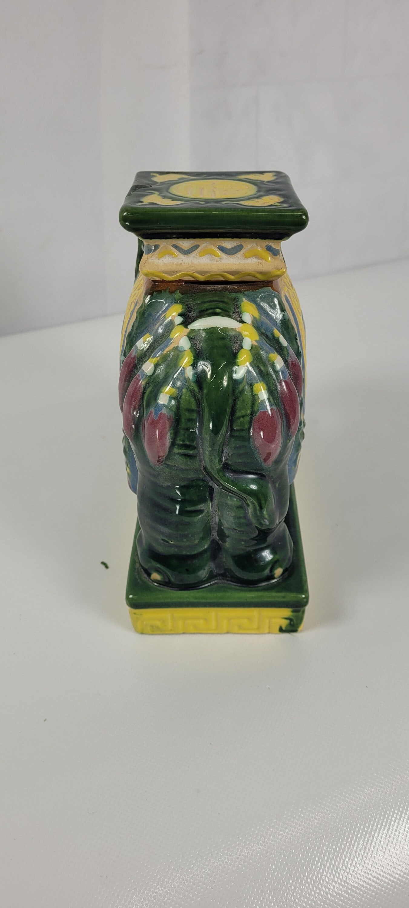 Vintage Chinoiserie Ceramic Elephant Planter Candle Holder, Green Glazed Pottery, Hollywood Regency - 5